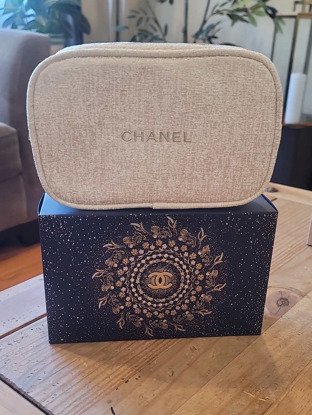CHANEL Beige Logo Cosmetic Case